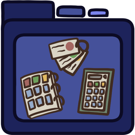 a blue file folder with a set of communication cards, an aac folder, and an aac device on it.